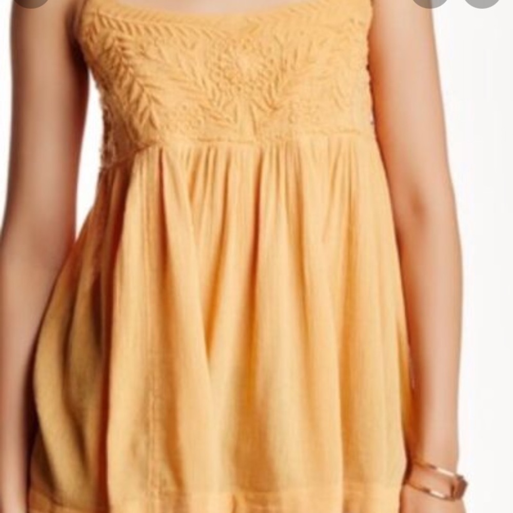 Free People Yellow Embroidered Tank Top